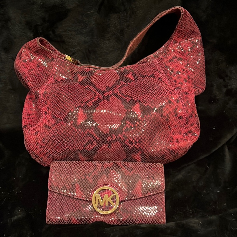 Michael Kors Pink Snake Skin Purse and Wallet